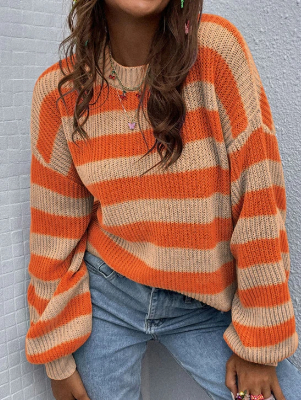 Striped Pattern Drop Shoulder Sweater