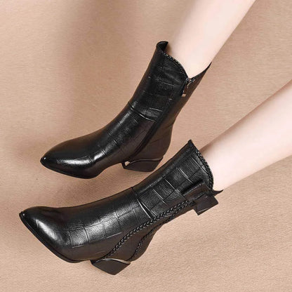 Handmade Leather Mid-tube Plus Velvet Boots