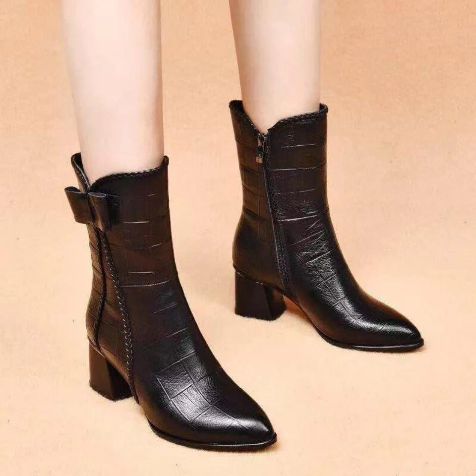 Handmade Leather Mid-tube Plus Velvet Boots
