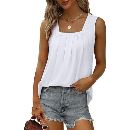 Women's Tank Pleated Solid / Plain Color Basic Square Neck Sleeveless Summer Wine Red Black White Light Green Pink