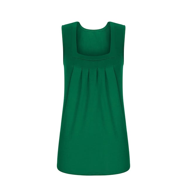 Women's Tank Pleated Solid / Plain Color Basic Square Neck Sleeveless Summer Wine Red Black White Light Green Pink
