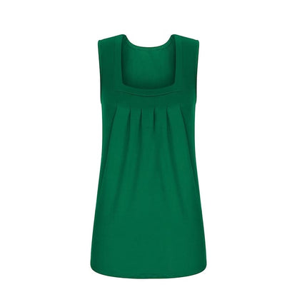 Women's Tank Pleated Solid / Plain Color Basic Square Neck Sleeveless Summer Wine Red Black White Light Green Pink